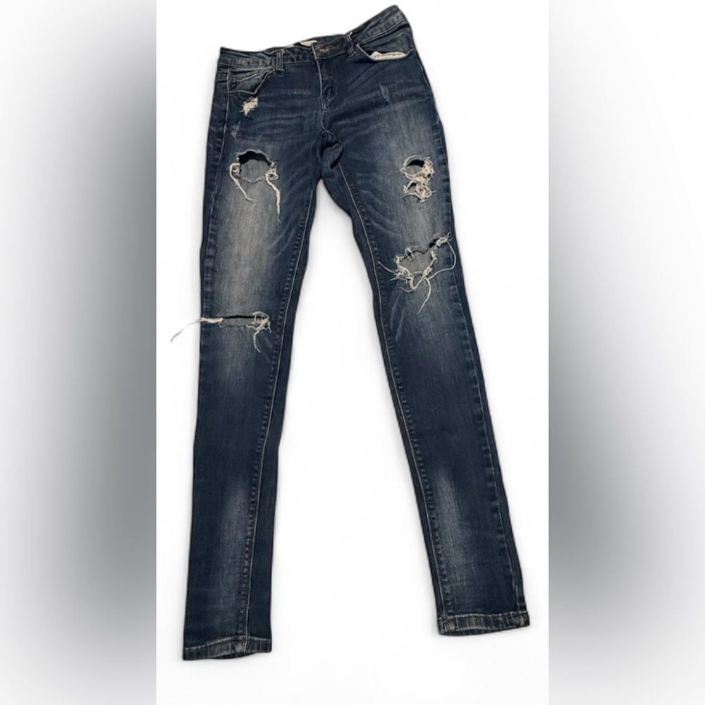 KanCan Dark Blue Distressed Skinny Jeans - Picture 1 of 4